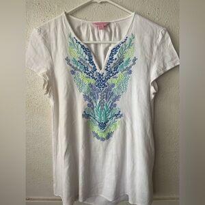 Lilly Pulitzer White Embroidered Top XXS – Boho Floral Tunic Blouse